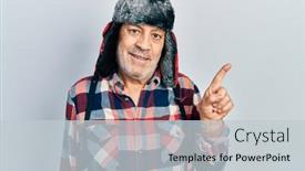  Presentation with winter - Colorful presentation design enhanced with handsome-mature-man-wearing-winter backdrop and a light gray colored foreground