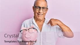  Presentation with piggy bank - Slide deck featuring handsome-mature-senior-man-holding background and a lemonade colored foreground