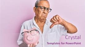  Presentation with piggy bank - Audience pleasing theme consisting of handsome-mature-senior-man-holding backdrop and a lemonade colored foreground
