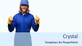  Presentation with long hair man - Audience pleasing slide deck consisting of handsome mechanic man with long backdrop and a  colored foreground