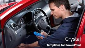  Presentation with mechanic shop - PPT theme with handsome-mechanic-working-in-auto background and a  colored foreground