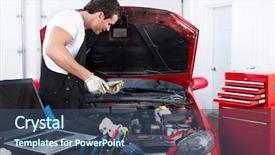  Presentation with auto repair - Presentation design featuring handsome mechanic working in auto background and a ocean colored foreground