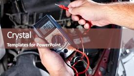  Presentation with mechanic shop - Cool new PPT theme with handsome mechanic working in auto backdrop and a tawny brown colored foreground