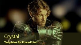  Presentation with scars - Slide deck consisting of handsome-medieval-knight-with-scars background and a tawny brown colored foreground