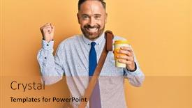  Presentation with leather bag - Beautiful slide deck featuring handsome-middle-age-business-man backdrop and a gold colored foreground