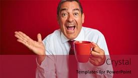  Presentation with winner cup - Beautiful PPT layouts featuring celebration - handsome middle age businessman holding backdrop and a crimson colored foreground