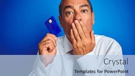  Presentation with credit card - Audience pleasing PPT theme consisting of handsome-middle-age-businessman-holding backdrop and a light blue colored foreground