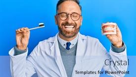  Presentation with denture - Slides consisting of handsome-middle-age-dentist-man background and a light blue colored foreground