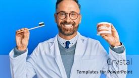  Presentation with dentist - Beautiful slide deck featuring handsome-middle-age-dentist-man backdrop and a light blue colored foreground