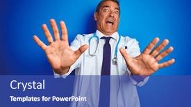  Presentation with panic - Audience pleasing PPT layouts consisting of hospital violence - handsome middle age doctor man backdrop and a ocean colored foreground