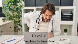  Presentation with backache - Presentation with handsome-middle-age-doctor-man background and a  colored foreground