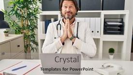  Presentation with working together - Slide deck featuring handsome-middle-age-doctor-man background and a light gray colored foreground