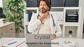  Presentation with sore throat - Slides enhanced with handsome-middle-age-doctor-man background and a  colored foreground