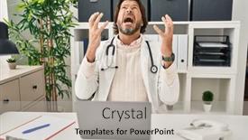  Presentation with frustration - Slide set with handsome-middle-age-doctor-man background and a light gray colored foreground