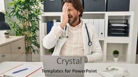  Presentation with face pain - Presentation theme having handsome-middle-age-doctor-man background and a  colored foreground