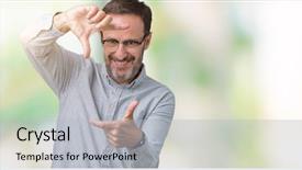  Presentation with elegant - Slide deck having handsome middle age elegant senior background and a  colored foreground