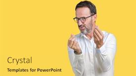  Presentation with payment - Colorful slide deck enhanced with handsome middle age elegant senior business man wearing glasses over isolated background doing money gesture with hand asking for salary payment millionaire business backdrop and a yellow colored foreground