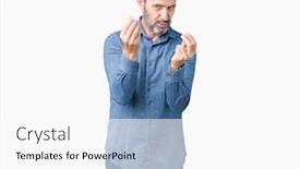  Presentation with salary - Presentation theme with handsome middle age elegant senior man over isolated background doing money gesture with hand asking for salary payment millionaire business background and a white colored foreground