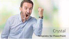  Presentation with anger - Slide set with handsome middle age elegant senior man over isolated background angry and mad raising fist frustrated and furious while shouting with anger rage and aggressive concept background and a light blue colored foreground