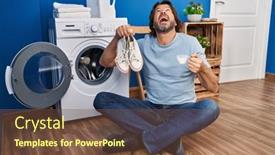  Presentation with sneakers - Slide set enhanced with handsome-middle-age-man-cleaning background and a tawny brown colored foreground