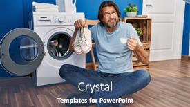  Presentation with sneakers - Presentation theme enhanced with handsome-middle-age-man-cleaning background and a ocean colored foreground