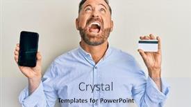  Presentation with credit card - Amazing slide deck having handsome-middle-age-man-holding backdrop and a light blue colored foreground