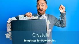  Presentation with crazy - Cool new PPT layouts with handsome-middle-age-man-holding backdrop and a ocean colored foreground