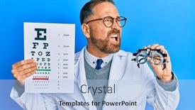  Presentation with optometry - Cool new theme with handsome-middle-age-man-holding backdrop and a light blue colored foreground