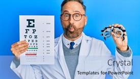  Presentation with optometry - Slide set with handsome-middle-age-man-holding background and a light blue colored foreground