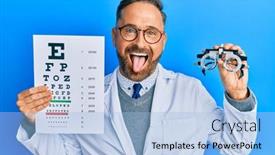  Presentation with optometry - PPT theme with handsome-middle-age-man-holding background and a light blue colored foreground
