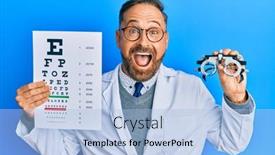  Presentation with optometry - Beautiful presentation design featuring handsome-middle-age-man-holding backdrop and a light blue colored foreground