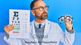  Presentation with optometry - Colorful presentation design enhanced with handsome-middle-age-man-holding backdrop and a light blue colored foreground