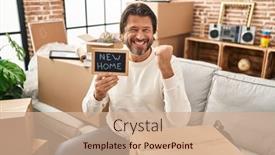  Presentation with blackboard english text welcome - Presentation theme featuring handsome-middle-age-man-holding background and a  colored foreground