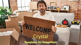  Presentation with new home - Slides having handsome-middle-age-man-holding background and a tawny brown colored foreground