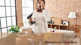  Presentation with face pain - PPT theme having handsome-middle-age-man-holding background and a  colored foreground