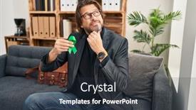  Presentation with ribbon green - Presentation theme consisting of handsome-middle-age-man-holding background and a tawny brown colored foreground