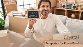  Presentation with new home - Slides having handsome-middle-age-man-holding background and a  colored foreground