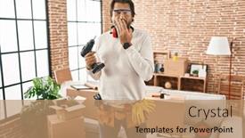  Presentation with scandal - Presentation design consisting of handsome-middle-age-man-holding background and a coral colored foreground