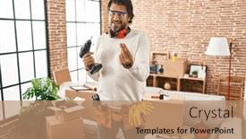  Presentation with payment - PPT theme consisting of handsome-middle-age-man-holding background and a coral colored foreground