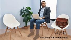  Presentation with waiting room - Presentation theme enhanced with handsome-middle-age-man-sitting background and a coral colored foreground