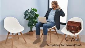 Presentation with waiting room - Presentation theme consisting of handsome-middle-age-man-sitting background and a coral colored foreground