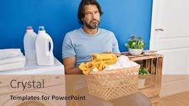  Presentation with waiting - Slide deck enhanced with handsome-middle-age-man-waiting background and a  colored foreground