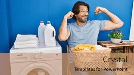  Presentation with waiting - Presentation theme consisting of handsome-middle-age-man-waiting background and a coral colored foreground