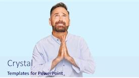  Presentation with praying hands - Audience pleasing PPT theme consisting of handsome-middle-age-man-wearing backdrop and a sky blue colored foreground