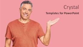 Presentation with hand palm - PPT layouts enhanced with handsome-middle-age-man-wearing background and a coral colored foreground