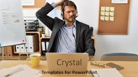  Presentation with call center - PPT layouts consisting of handsome-middle-age-man-wearing background and a coral colored foreground