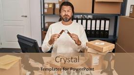  Presentation with puffing - Presentation design featuring handsome-middle-age-man-working background and a  colored foreground