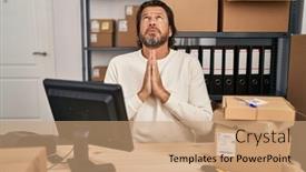  Presentation with working together - Presentation theme enhanced with handsome-middle-age-man-working background and a  colored foreground