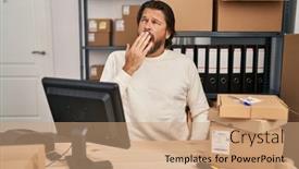  Presentation with working - Presentation with handsome-middle-age-man-working background and a  colored foreground