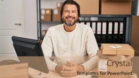  Presentation with working - PPT theme having handsome-middle-age-man-working background and a  colored foreground